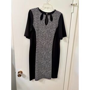 Perceptions NY Sz 14 Key Hole Elbow Sleeve Blk/Silver Etched Panels Past Knee